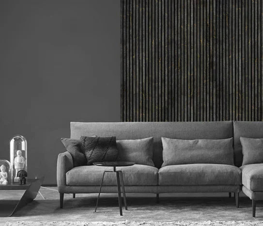 240cm x 60cm Acoustic Slatted Wall Panel Black & Gold Marble